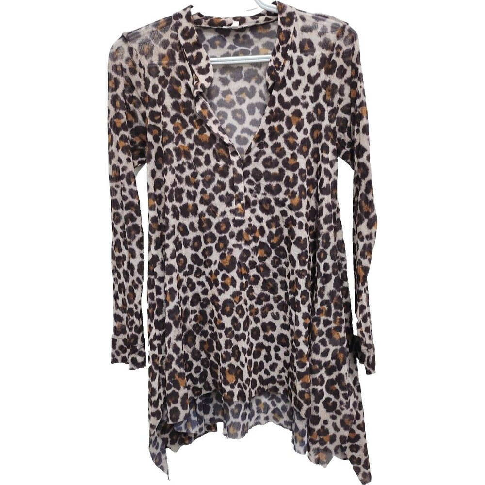 Anthropologie Weston Womens BOHO‎ Tunic Top Small Animal Print Asymmetric Fairy